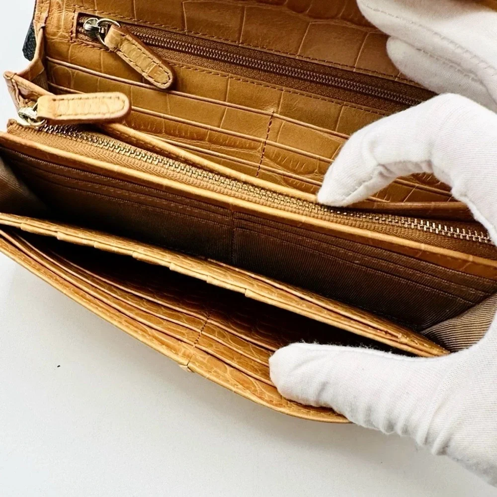 Barcos Vintage Wallet in Camel Croc Embossed Leather Original Box/Dust Bag